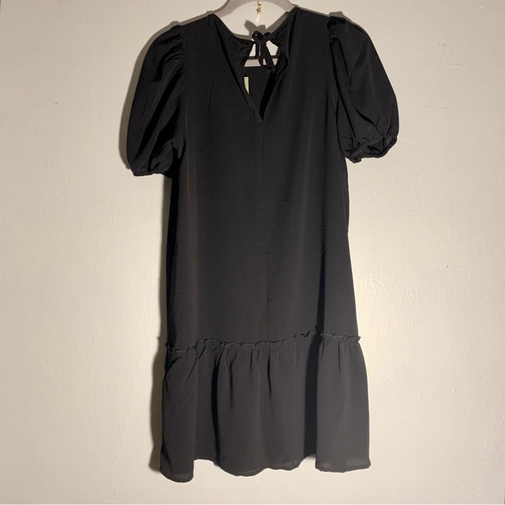 H&M Divided Black Puff Sleeved Mini Dress NWT size small keyhole back with tie